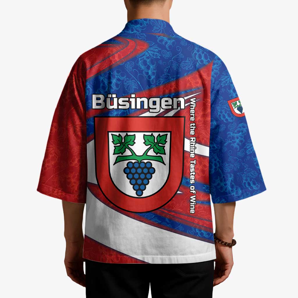 Busingen am Hochrhein Germany Kimono with Grape Crest Design and Red Blue Wine Theme - Wonder Print Shop