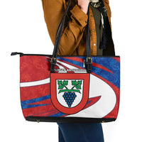Busingen am Hochrhein Germany Leather Tote Bag with Grape Crest Design and Red Blue Wine Theme - Wonder Print Shop