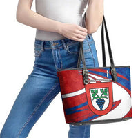 Busingen am Hochrhein Germany Leather Tote Bag with Grape Crest Design and Red Blue Wine Theme - Wonder Print Shop