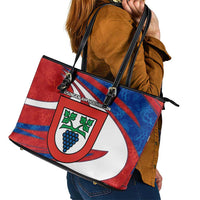 Busingen am Hochrhein Germany Leather Tote Bag with Grape Crest Design and Red Blue Wine Theme - Wonder Print Shop