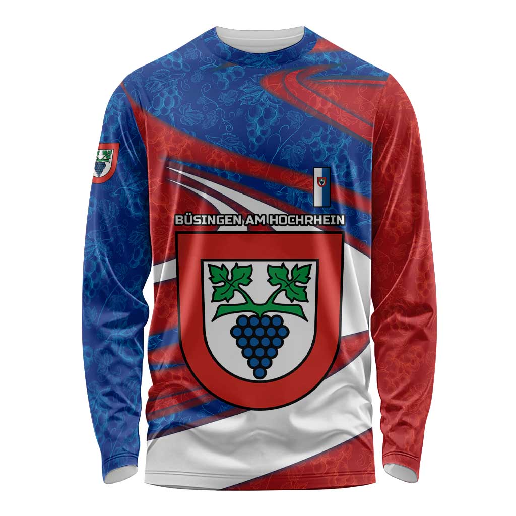 Busingen am Hochrhein Germany Long Sleeve Shirt with Grape Crest Design and Red Blue Wine Theme - Wonder Print Shop