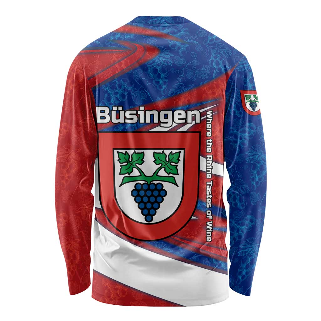 Busingen am Hochrhein Germany Long Sleeve Shirt with Grape Crest Design and Red Blue Wine Theme - Wonder Print Shop