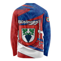Busingen am Hochrhein Germany Long Sleeve Shirt with Grape Crest Design and Red Blue Wine Theme - Wonder Print Shop
