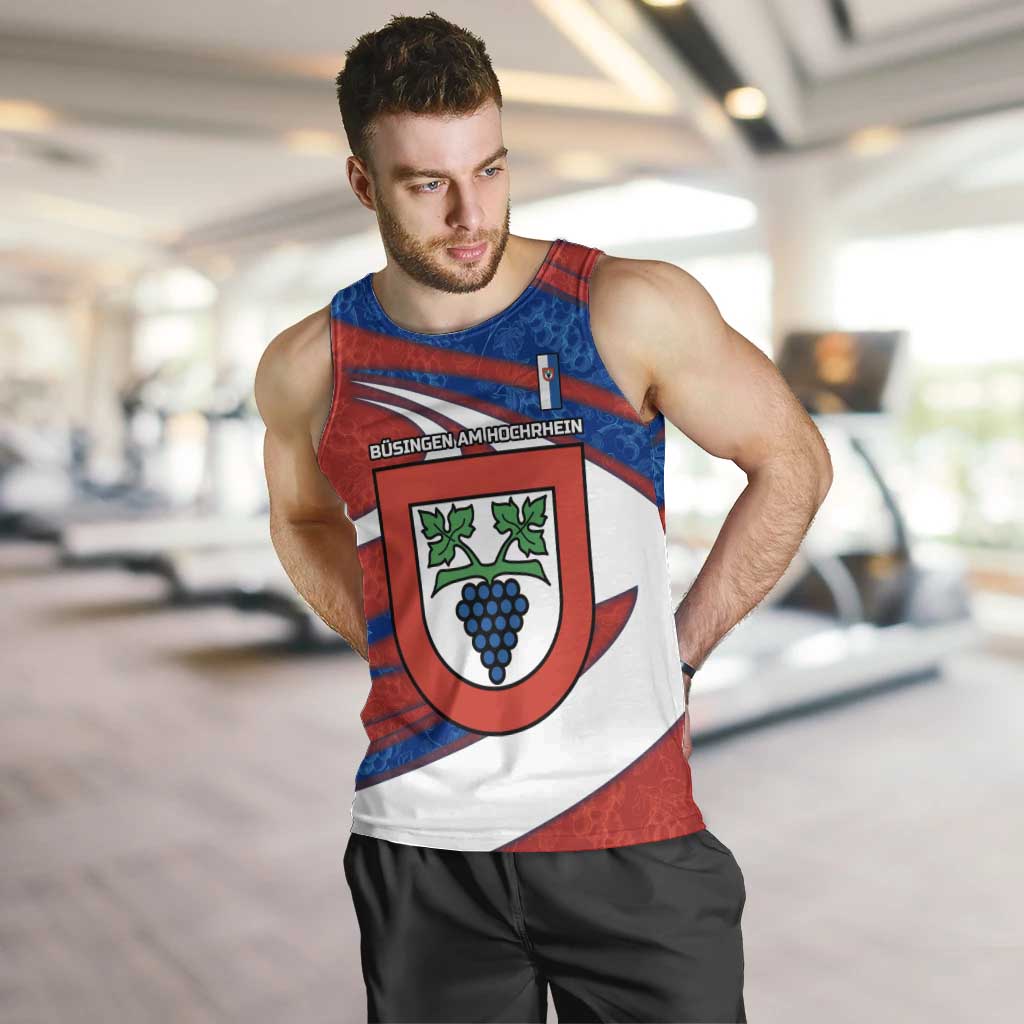 Busingen am Hochrhein Germany Men Tank Top with Grape Crest Design and Red Blue Wine Theme - Wonder Print Shop