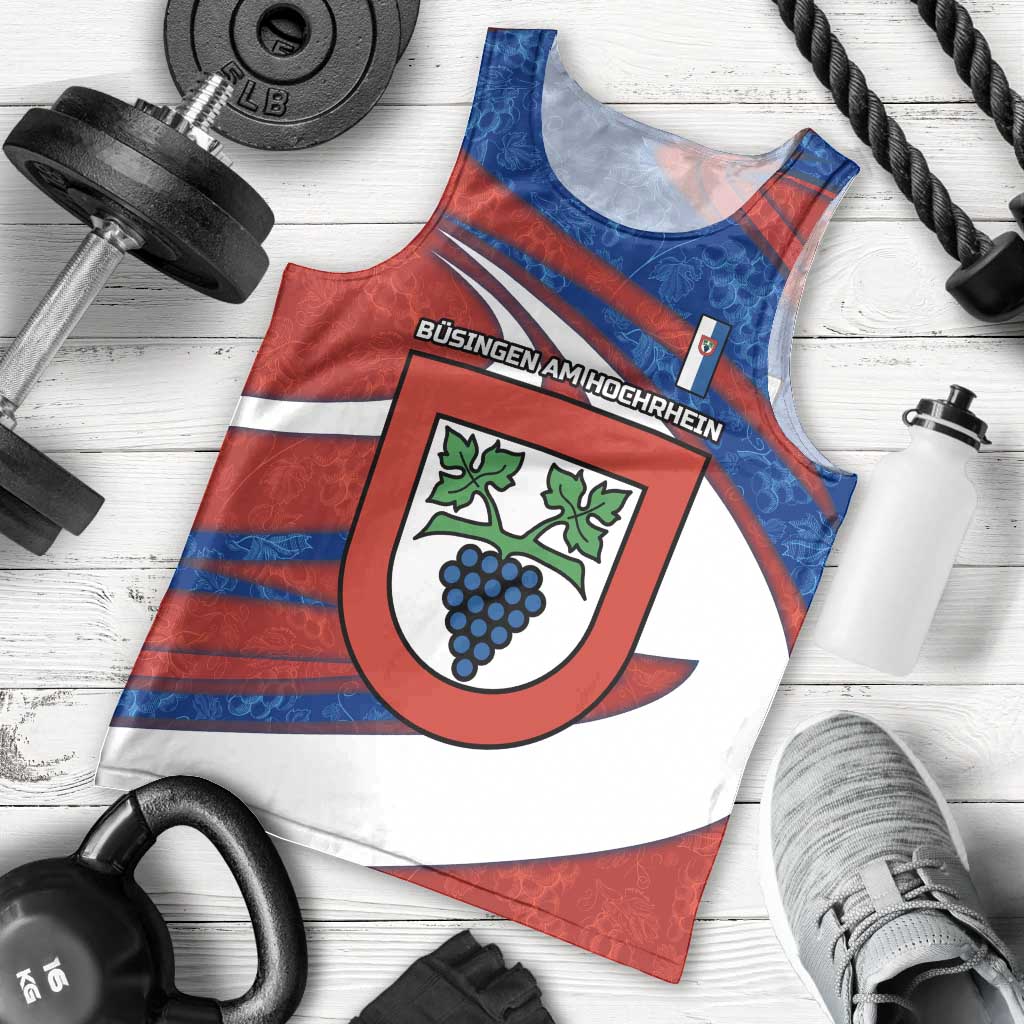Busingen am Hochrhein Germany Men Tank Top with Grape Crest Design and Red Blue Wine Theme - Wonder Print Shop