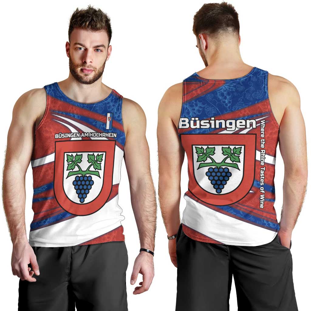 Busingen am Hochrhein Germany Men Tank Top with Grape Crest Design and Red Blue Wine Theme - Wonder Print Shop