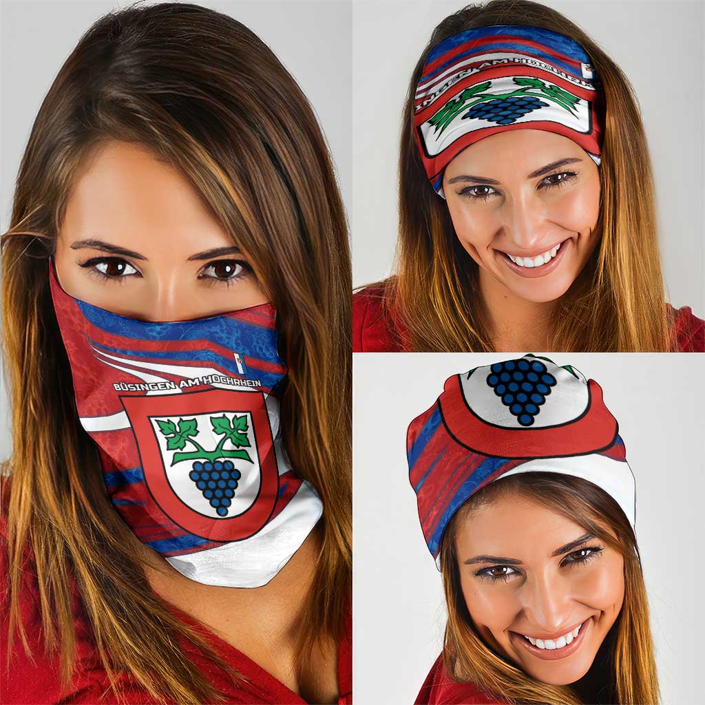 Busingen am Hochrhein Germany Neck Gaiter with Grape Crest Design and Red Blue Wine Theme - Wonder Print Shop