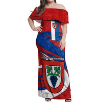 Busingen am Hochrhein Germany Off Shoulder Maxi Dress with Grape Crest Design and Red Blue Wine Theme - Wonder Print Shop