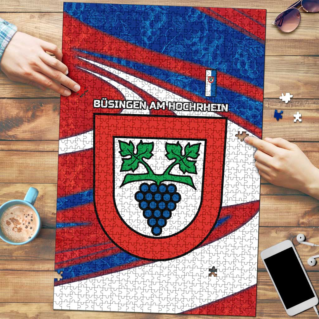 Busingen am Hochrhein Germany Puzzle with Grape Crest Design and Red Blue Wine Theme - Wonder Print Shop