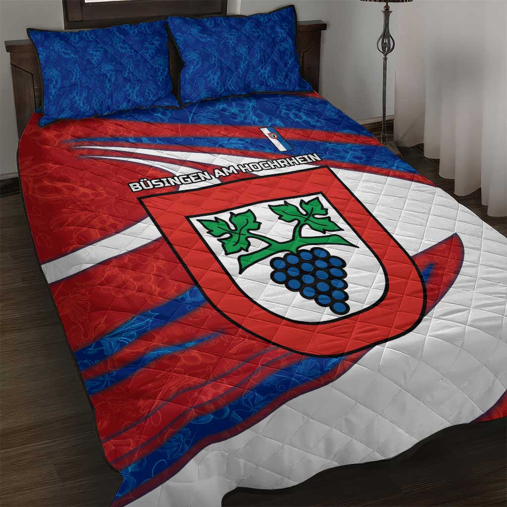 Busingen am Hochrhein Germany Quilt Bed Set with Grape Crest Design and Red Blue Wine Theme - Wonder Print Shop
