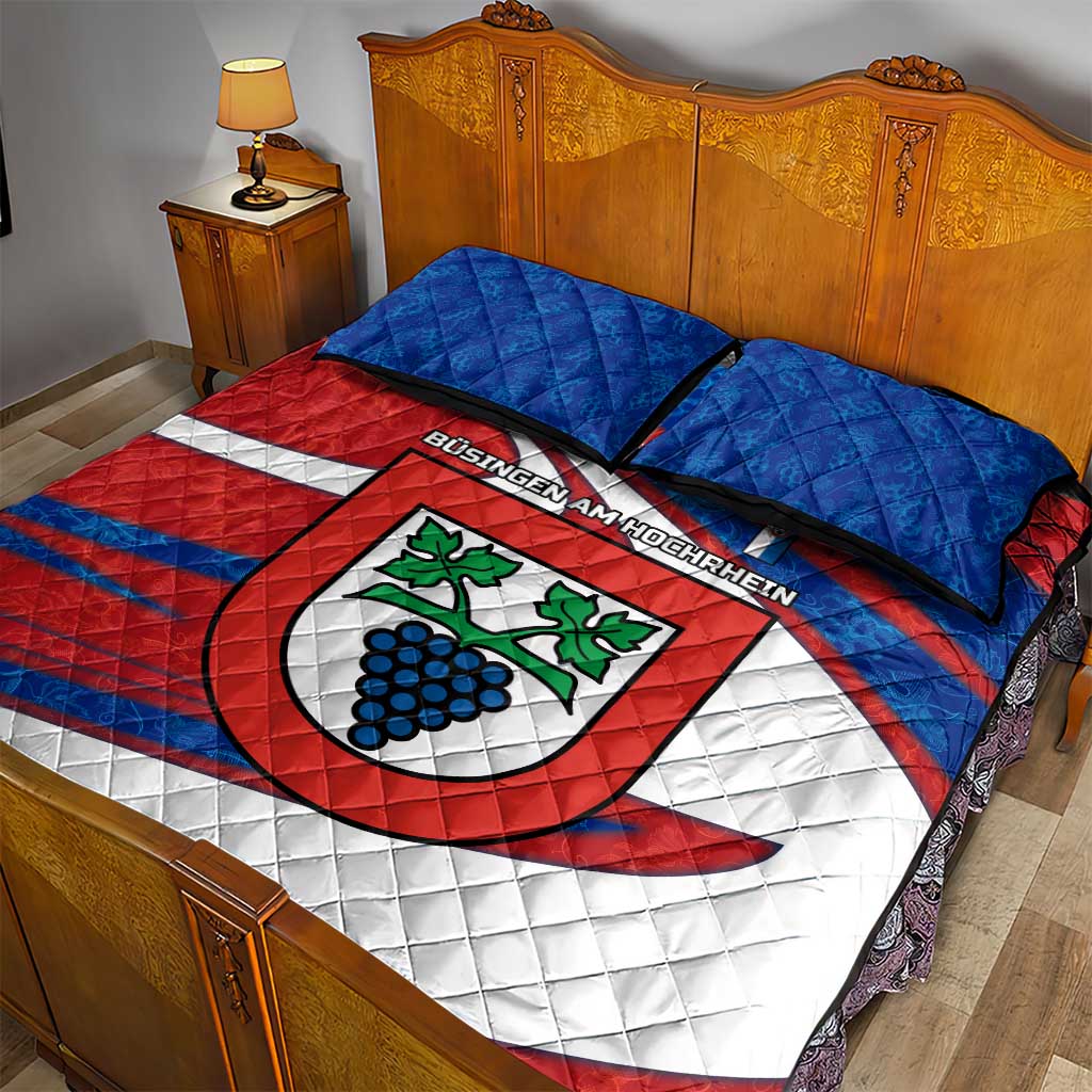 Busingen am Hochrhein Germany Quilt Bed Set with Grape Crest Design and Red Blue Wine Theme - Wonder Print Shop