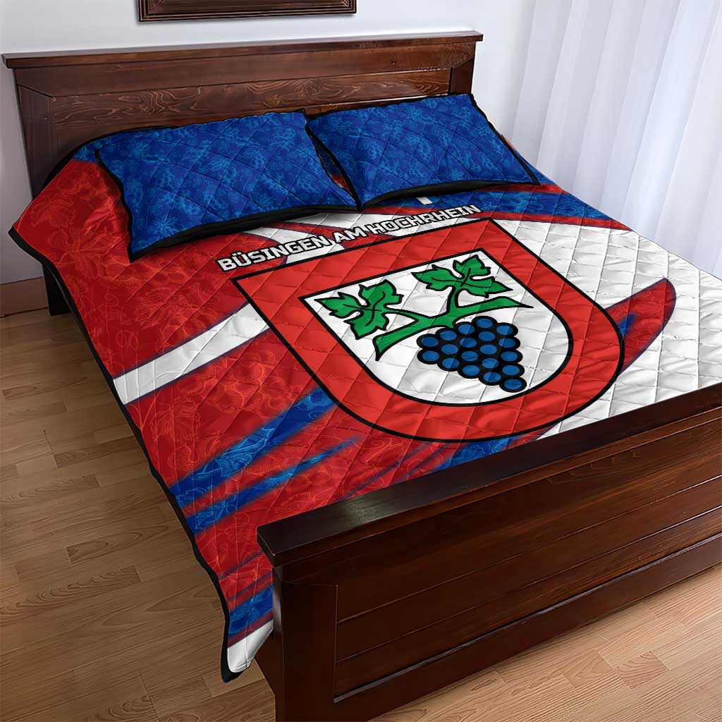 Busingen am Hochrhein Germany Quilt Bed Set with Grape Crest Design and Red Blue Wine Theme - Wonder Print Shop