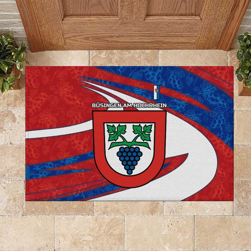 Busingen am Hochrhein Germany Rubber Doormat with Grape Crest Design and Red Blue Wine Theme - Wonder Print Shop