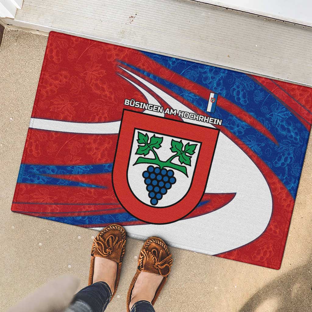 Busingen am Hochrhein Germany Rubber Doormat with Grape Crest Design and Red Blue Wine Theme - Wonder Print Shop