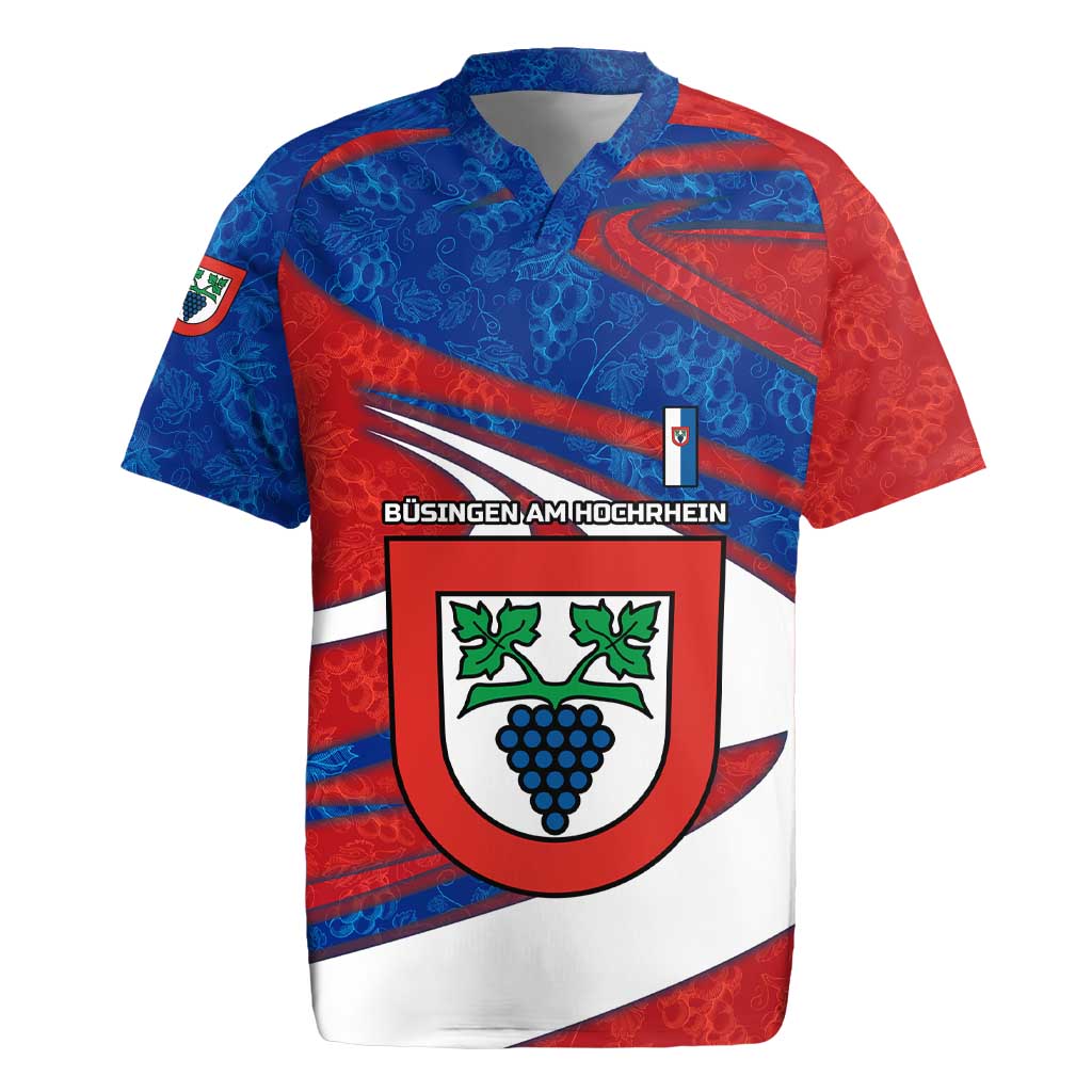 Busingen am Hochrhein Germany Rugby Jersey with Grape Crest Design and Red Blue Wine Theme - Wonder Print Shop