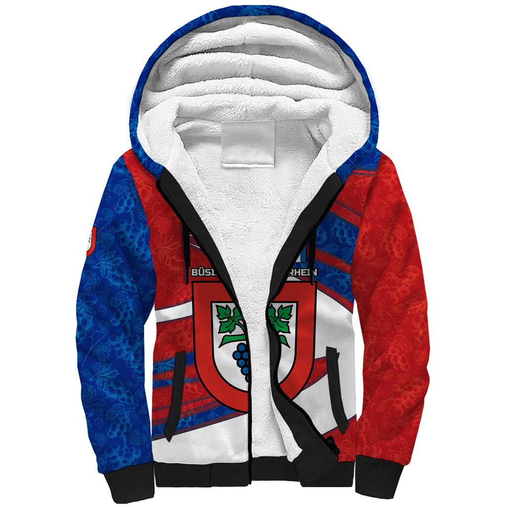 Busingen am Hochrhein Germany Sherpa Hoodie with Grape Crest Design and Red Blue Wine Theme - Wonder Print Shop
