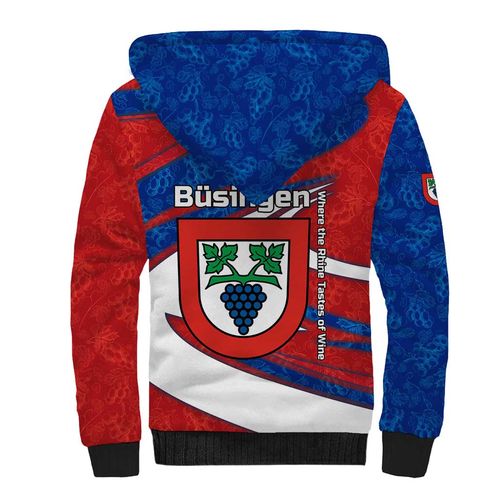 Busingen am Hochrhein Germany Sherpa Hoodie with Grape Crest Design and Red Blue Wine Theme - Wonder Print Shop