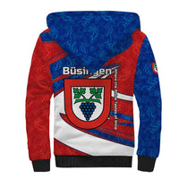 Busingen am Hochrhein Germany Sherpa Hoodie with Grape Crest Design and Red Blue Wine Theme - Wonder Print Shop