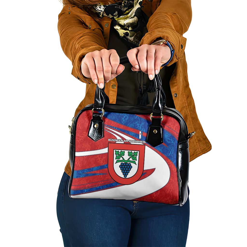 Busingen am Hochrhein Germany Shoulder Handbag with Grape Crest Design and Red Blue Wine Theme - Wonder Print Shop