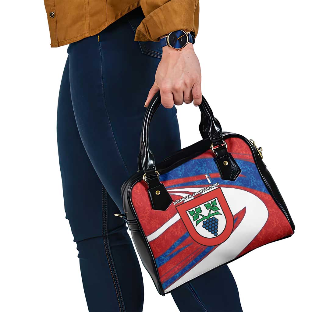 Busingen am Hochrhein Germany Shoulder Handbag with Grape Crest Design and Red Blue Wine Theme - Wonder Print Shop