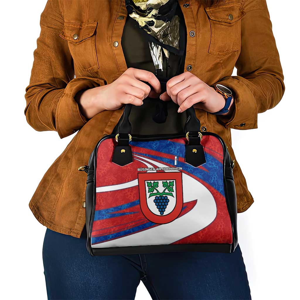 Busingen am Hochrhein Germany Shoulder Handbag with Grape Crest Design and Red Blue Wine Theme - Wonder Print Shop