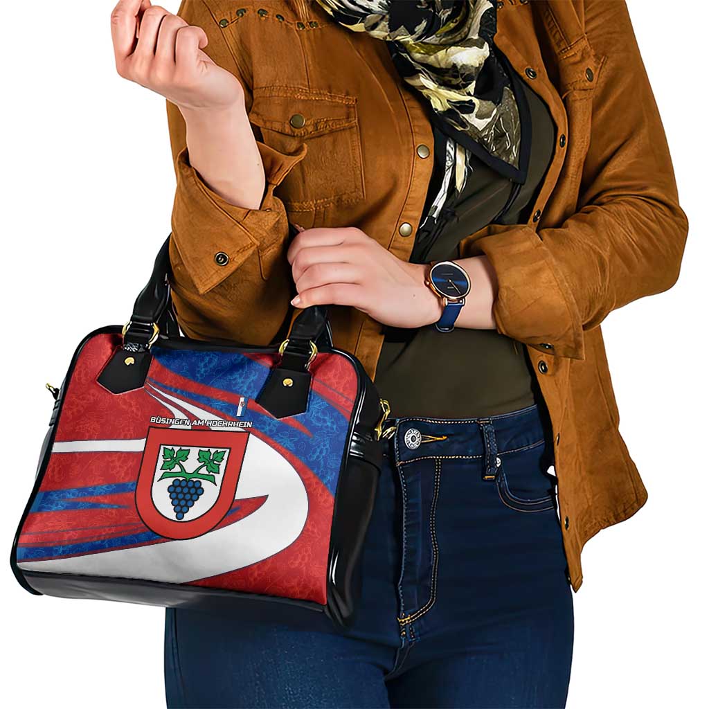 Busingen am Hochrhein Germany Shoulder Handbag with Grape Crest Design and Red Blue Wine Theme - Wonder Print Shop