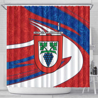 Busingen am Hochrhein Germany Shower Curtain with Grape Crest Design and Red Blue Wine Theme - Wonder Print Shop