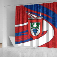 Busingen am Hochrhein Germany Shower Curtain with Grape Crest Design and Red Blue Wine Theme - Wonder Print Shop