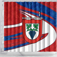 Busingen am Hochrhein Germany Shower Curtain with Grape Crest Design and Red Blue Wine Theme - Wonder Print Shop