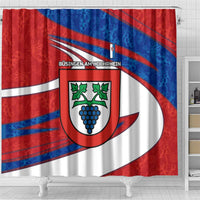 Busingen am Hochrhein Germany Shower Curtain with Grape Crest Design and Red Blue Wine Theme - Wonder Print Shop