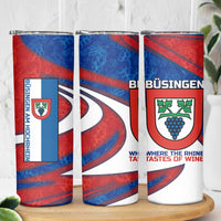 Busingen am Hochrhein Germany Skinny Tumbler with Grape Crest Design and Red Blue Wine Theme - Wonder Print Shop