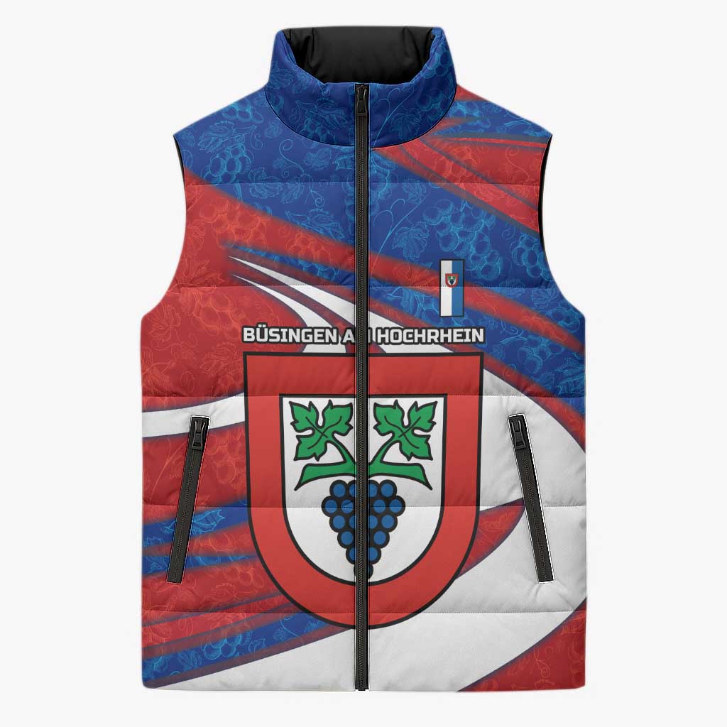 Busingen am Hochrhein Germany Sleeveless Puffer Jacket with Grape Crest Design and Red Blue Wine Theme - Wonder Print Shop