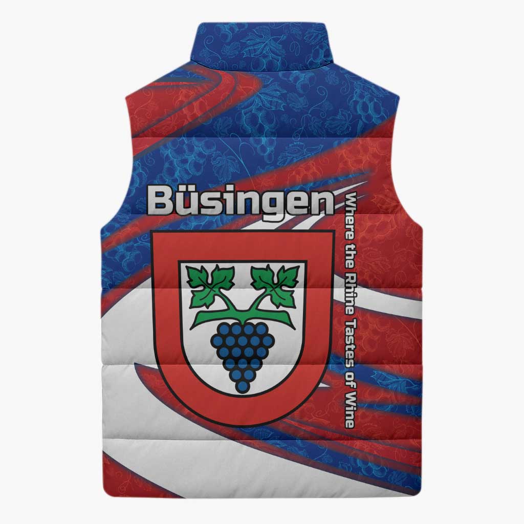 Busingen am Hochrhein Germany Sleeveless Puffer Jacket with Grape Crest Design and Red Blue Wine Theme - Wonder Print Shop