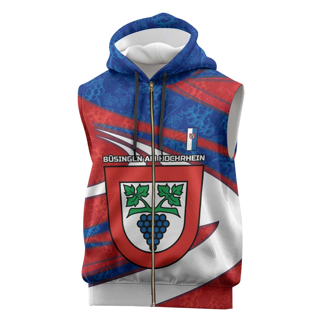 Busingen am Hochrhein Germany Sleeveless Zip Hoodie with Grape Crest Design and Red Blue Wine Theme - Wonder Print Shop