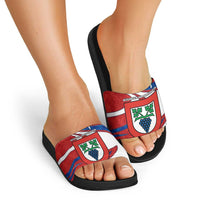Busingen am Hochrhein Germany Slide Sandals with Grape Crest Design and Red Blue Wine Theme - Wonder Print Shop