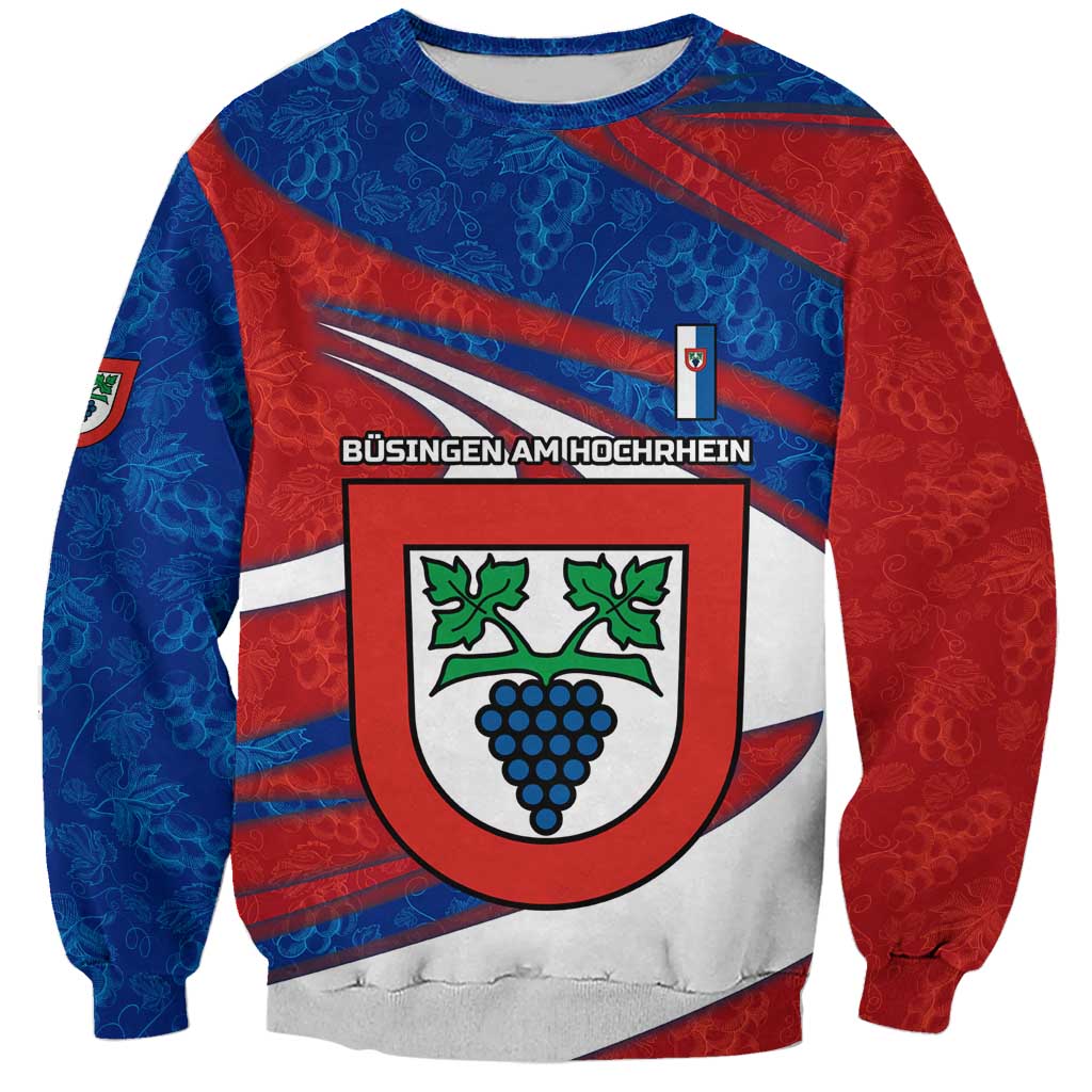 Busingen am Hochrhein Germany Sweatshirt with Grape Crest Design and Red Blue Wine Theme - Wonder Print Shop