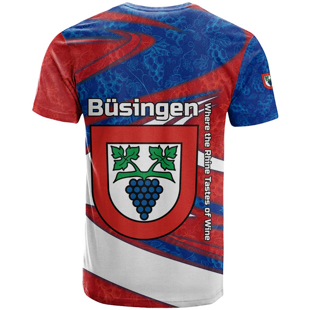 Busingen am Hochrhein Germany T Shirt with Grape Crest Design and Red Blue Wine Theme - Wonder Print Shop