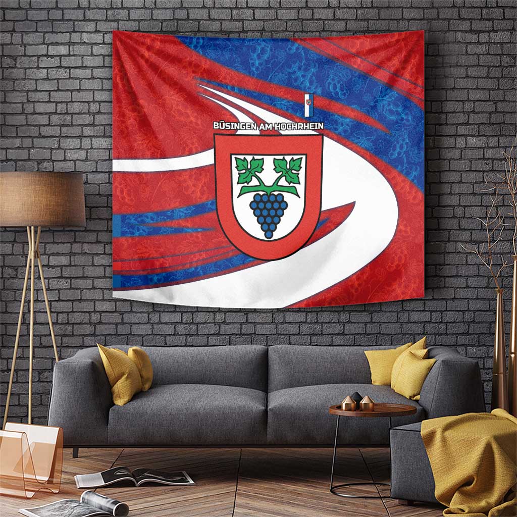 Busingen am Hochrhein Germany Tapestry with Grape Crest Design and Red Blue Wine Theme - Wonder Print Shop