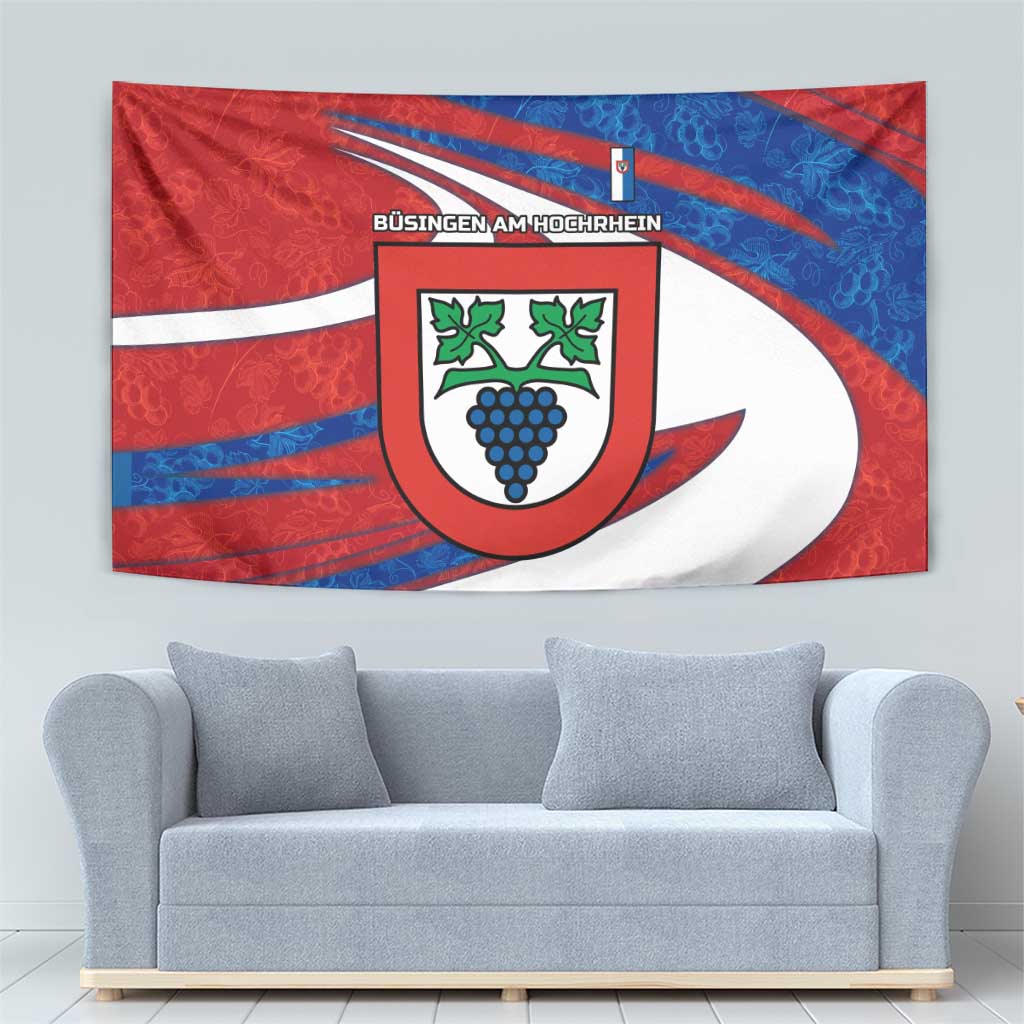 Busingen am Hochrhein Germany Tapestry with Grape Crest Design and Red Blue Wine Theme - Wonder Print Shop