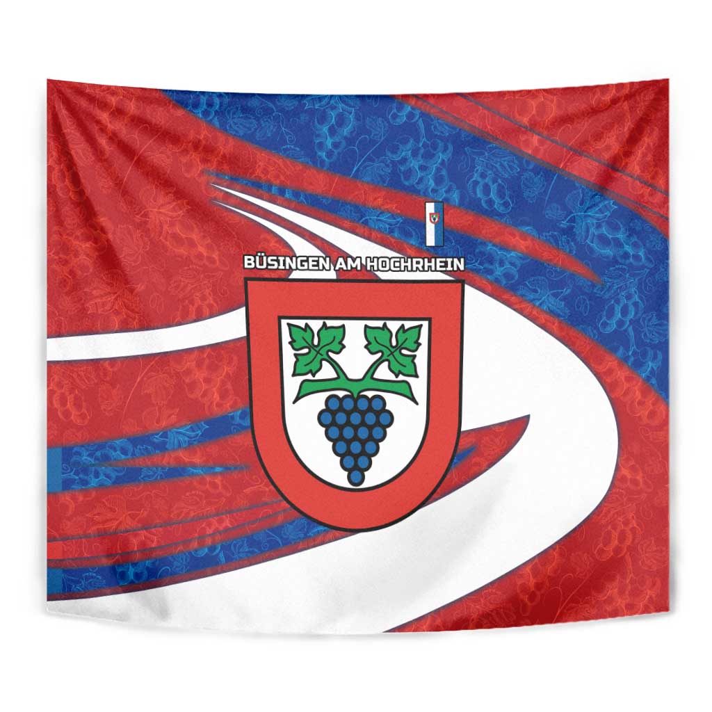 Busingen am Hochrhein Germany Tapestry with Grape Crest Design and Red Blue Wine Theme - Wonder Print Shop