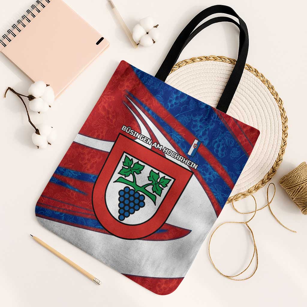 Busingen am Hochrhein Germany Tote Bag with Grape Crest Design and Red Blue Wine Theme - Wonder Print Shop