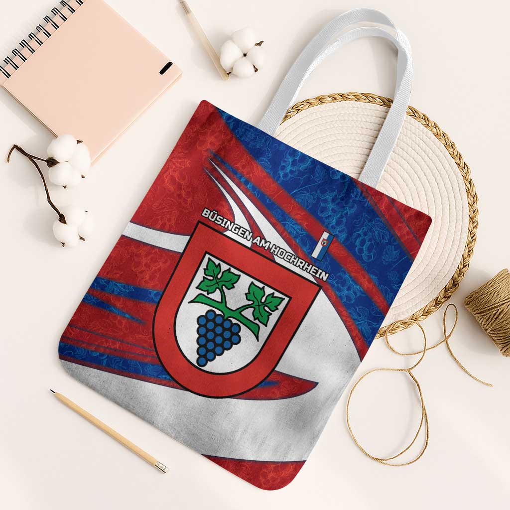 Busingen am Hochrhein Germany Tote Bag with Grape Crest Design and Red Blue Wine Theme - Wonder Print Shop