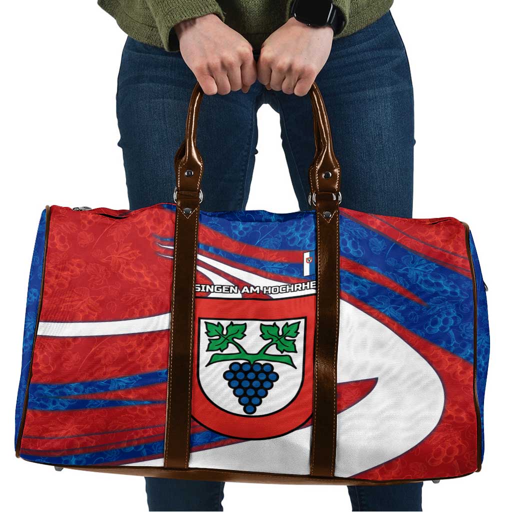 Busingen am Hochrhein Germany Travel Bag with Grape Crest Design and Red Blue Wine Theme - Wonder Print Shop