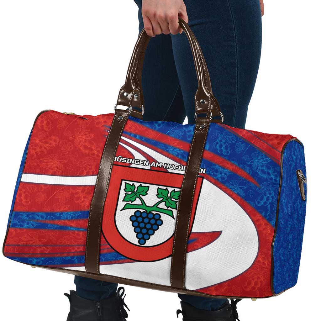 Busingen am Hochrhein Germany Travel Bag with Grape Crest Design and Red Blue Wine Theme - Wonder Print Shop