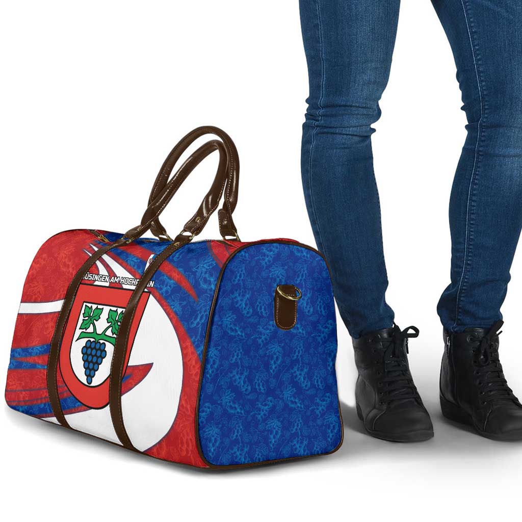 Busingen am Hochrhein Germany Travel Bag with Grape Crest Design and Red Blue Wine Theme - Wonder Print Shop