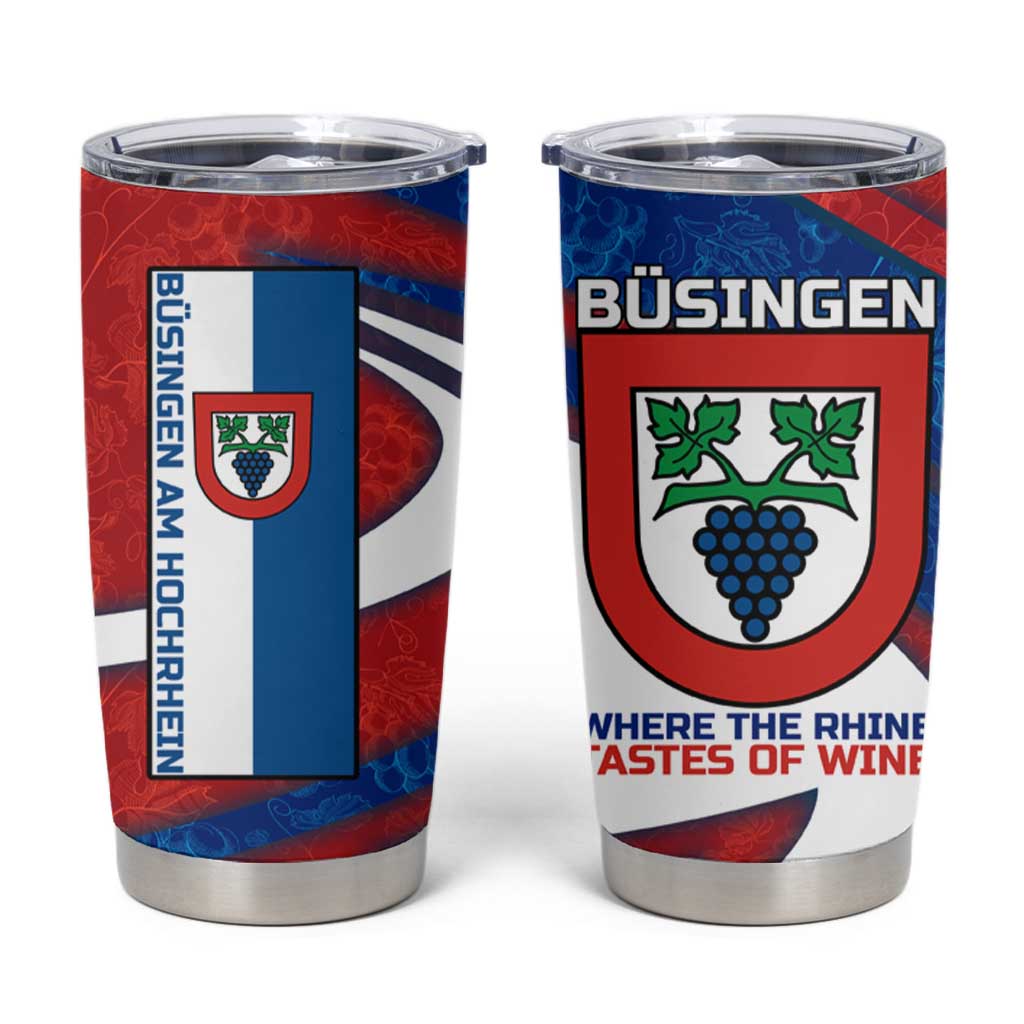 Busingen am Hochrhein Germany Tumbler Cup with Grape Crest Design and Red Blue Wine Theme - Wonder Print Shop