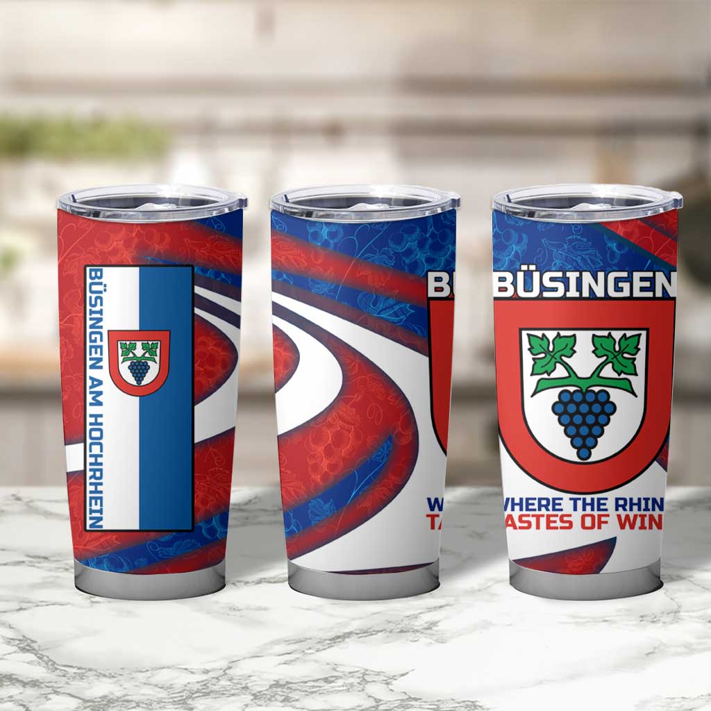 Busingen am Hochrhein Germany Tumbler Cup with Grape Crest Design and Red Blue Wine Theme - Wonder Print Shop
