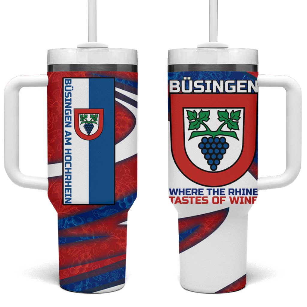 Busingen am Hochrhein Germany Tumbler With Handle with Grape Crest Design and Red Blue Wine Theme - Wonder Print Shop