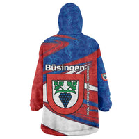 Busingen am Hochrhein Germany Wearable Blanket Hoodie with Grape Crest Design and Red Blue Wine Theme - Wonder Print Shop