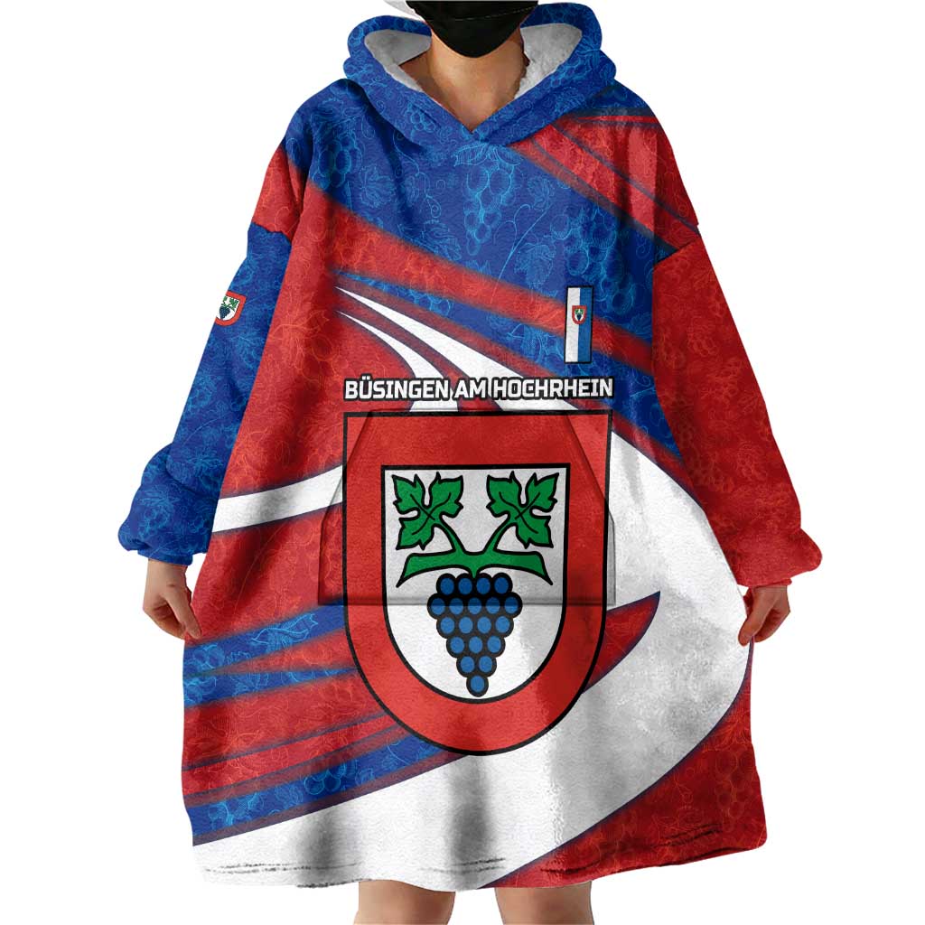 Busingen am Hochrhein Germany Wearable Blanket Hoodie with Grape Crest Design and Red Blue Wine Theme - Wonder Print Shop